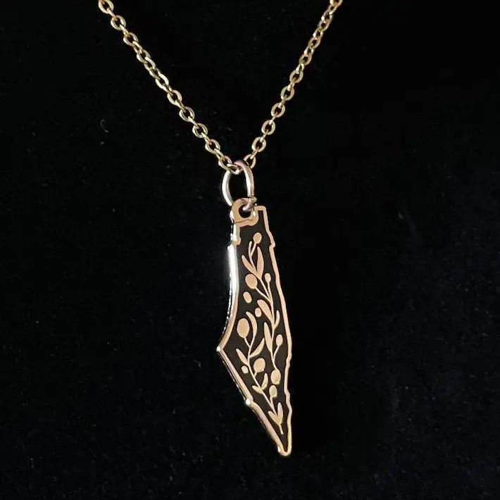 14k Gold-Plated Palestine Map & Olive Branch Necklace