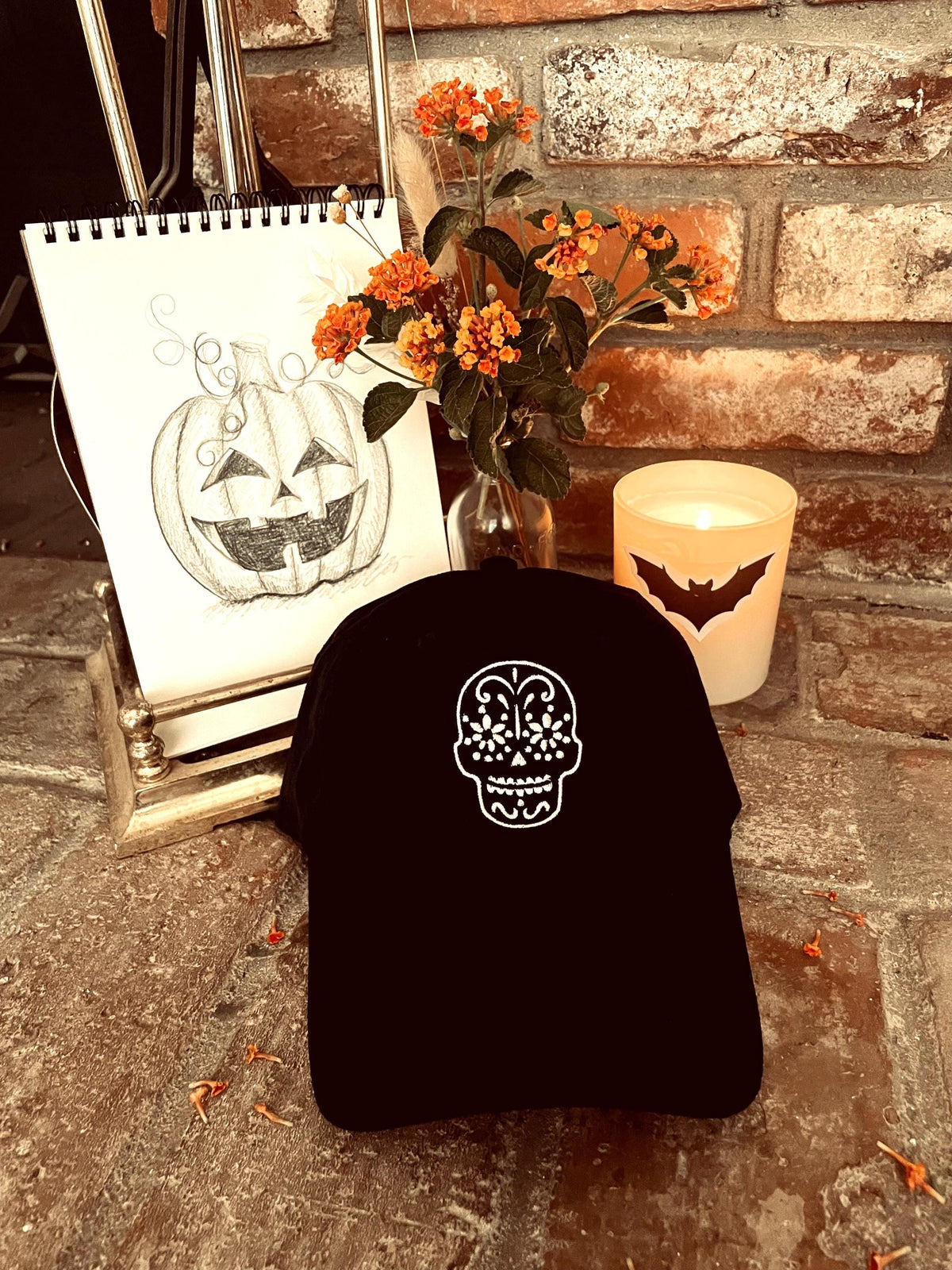 Hand-Cut Sugar Skull Embroidered Baseball Cap