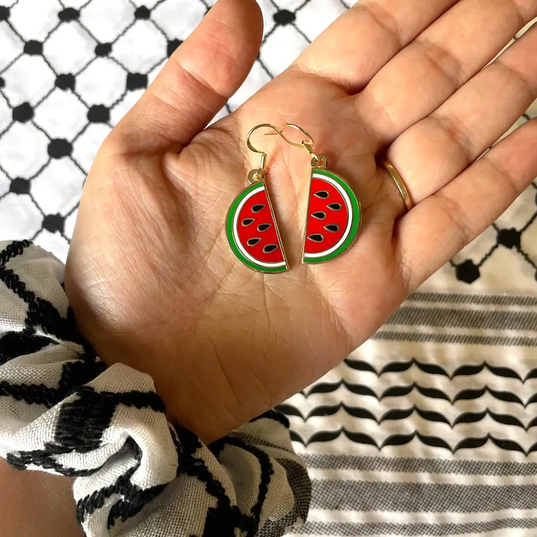 Palestine Watermelon Drop Earrings with 14k Gold Hooks