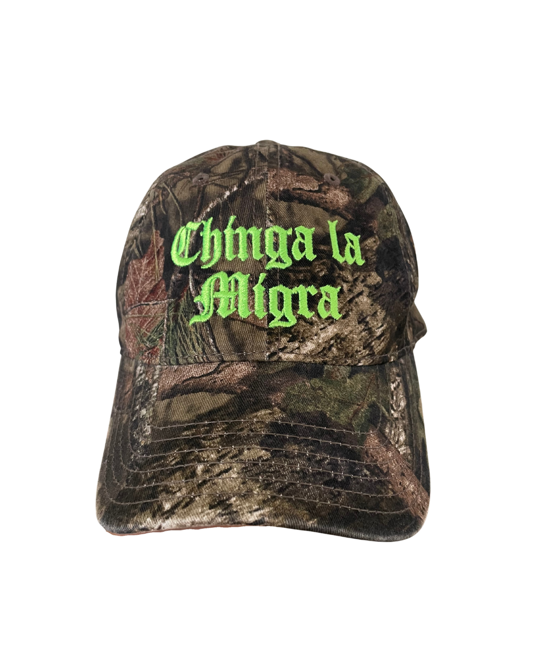 Lime Green Chinga La Migra Camo Baseball Cap