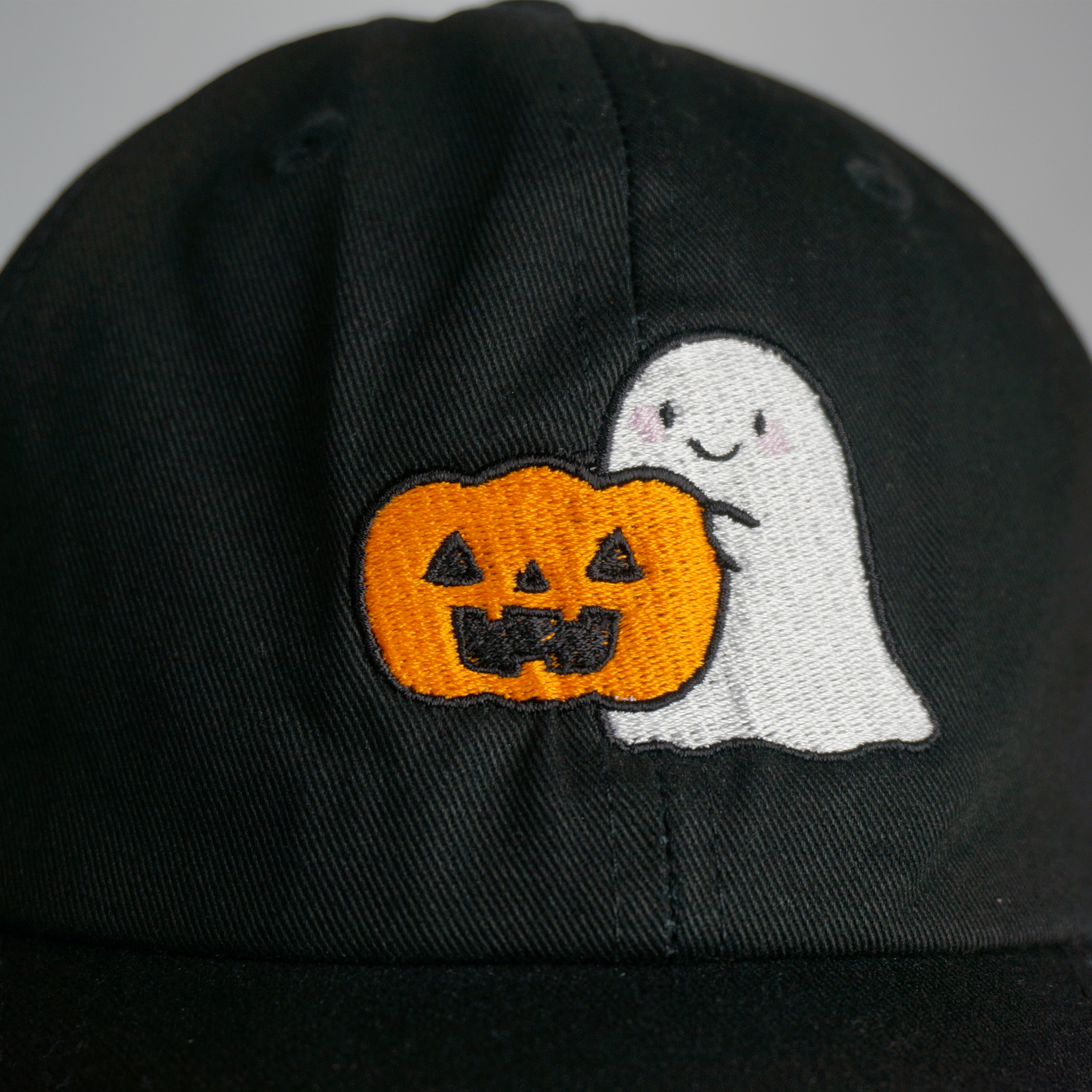 Halloween Baseball Cap - Embroidered Ghost with Pumpkin
