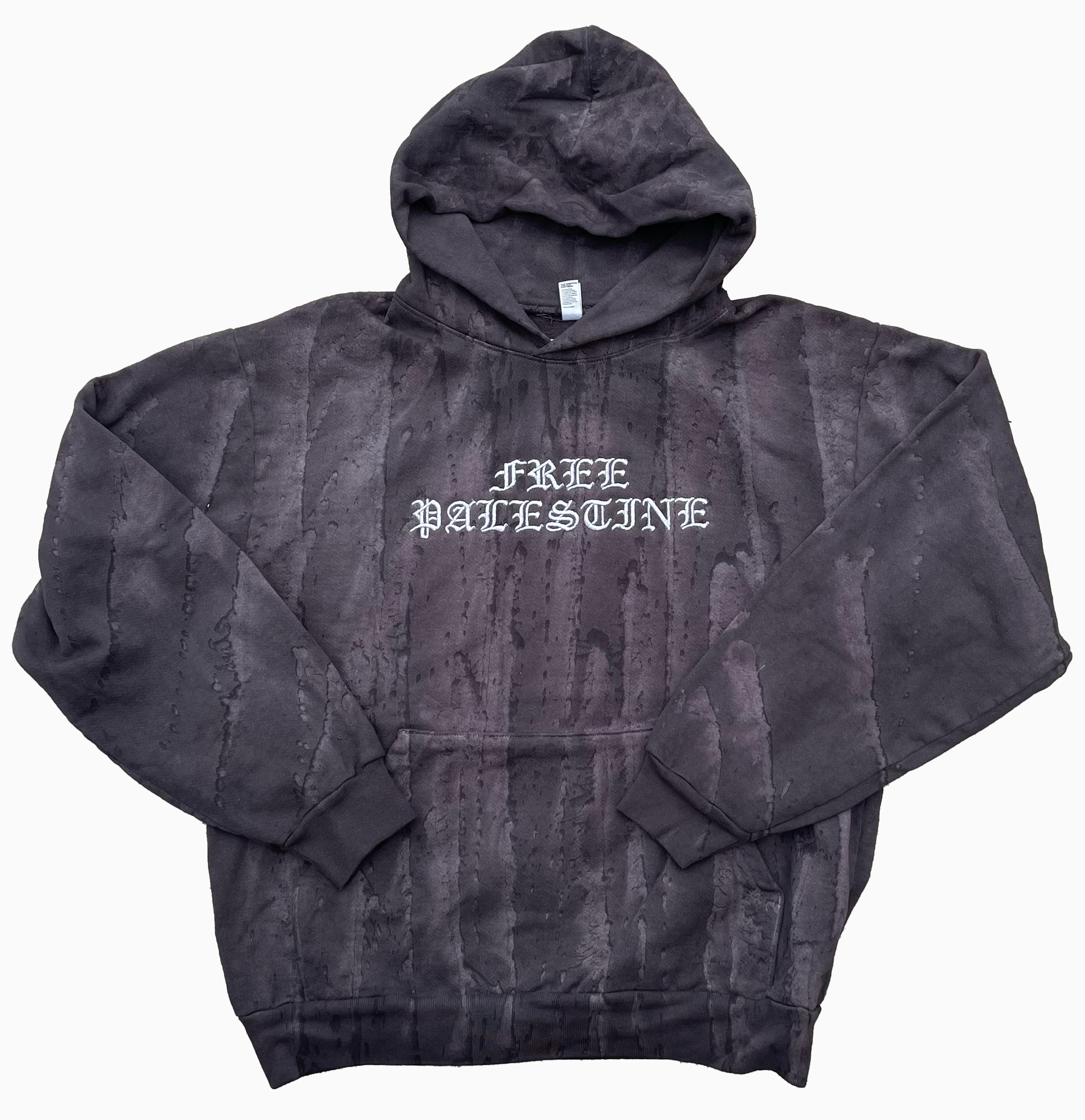 14 oz Drip Dye Free Palestine Hoodie Grey
