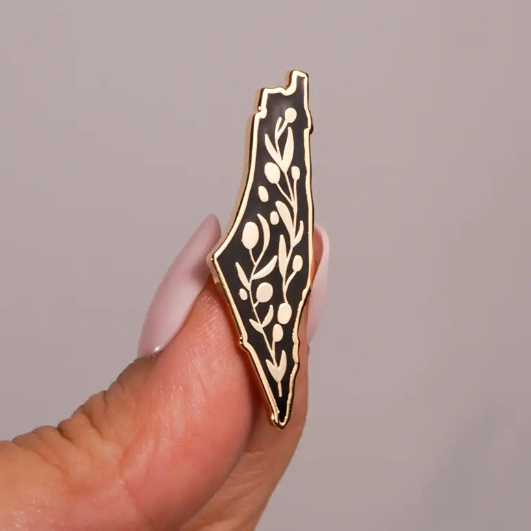Map of Palestine Enamel Pin with Olive Branch Design