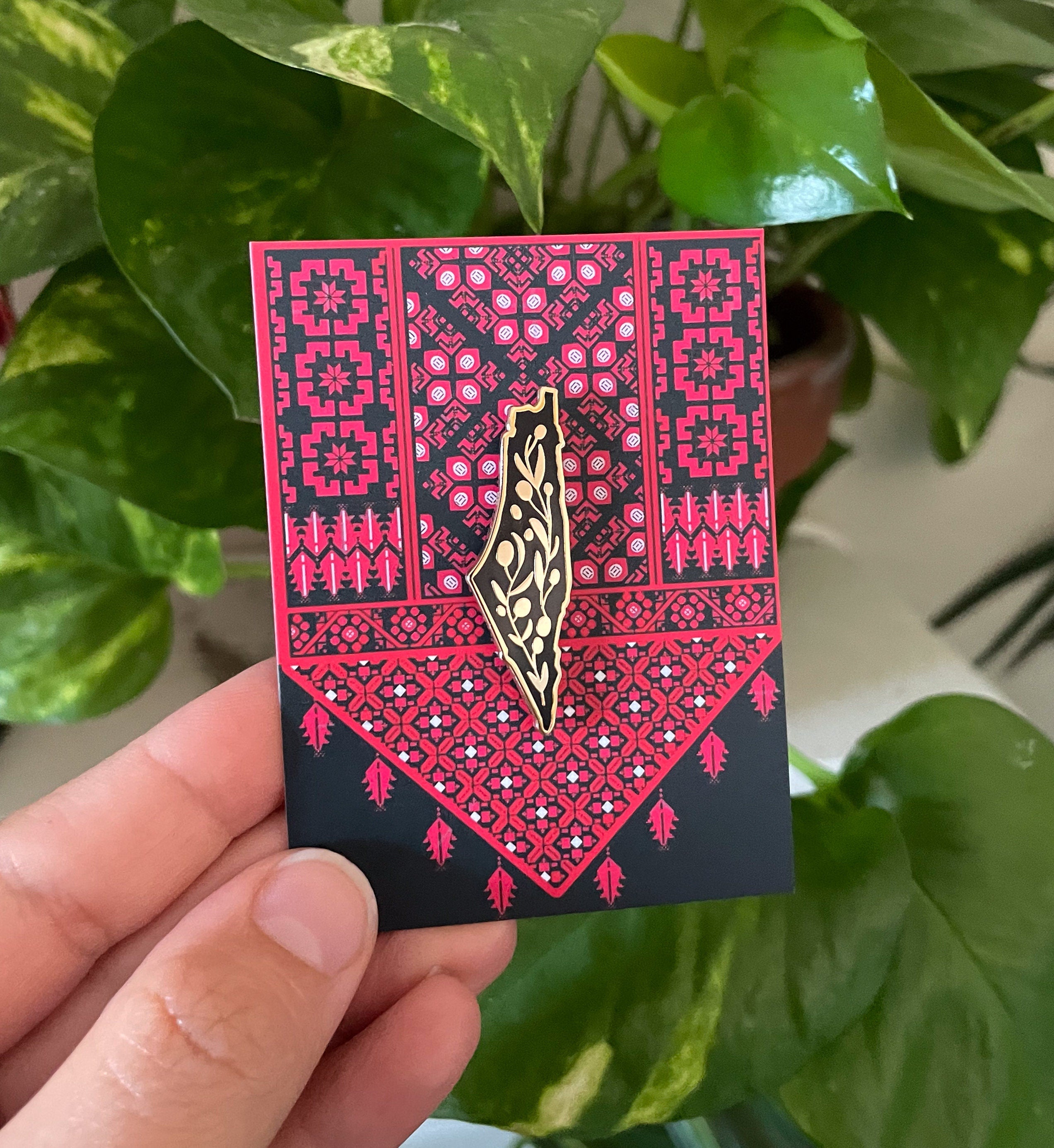 Map of Palestine Enamel Pin with Olive Branch Design