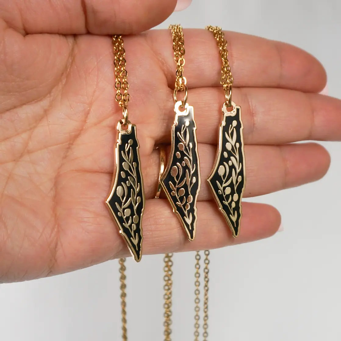 14k Gold-Plated Palestine Map & Olive Branch Necklace