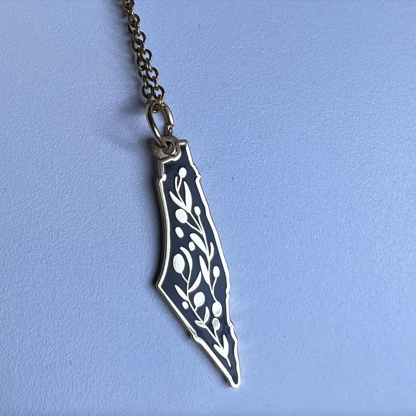 14k Gold-Plated Palestine Map & Olive Branch Necklace