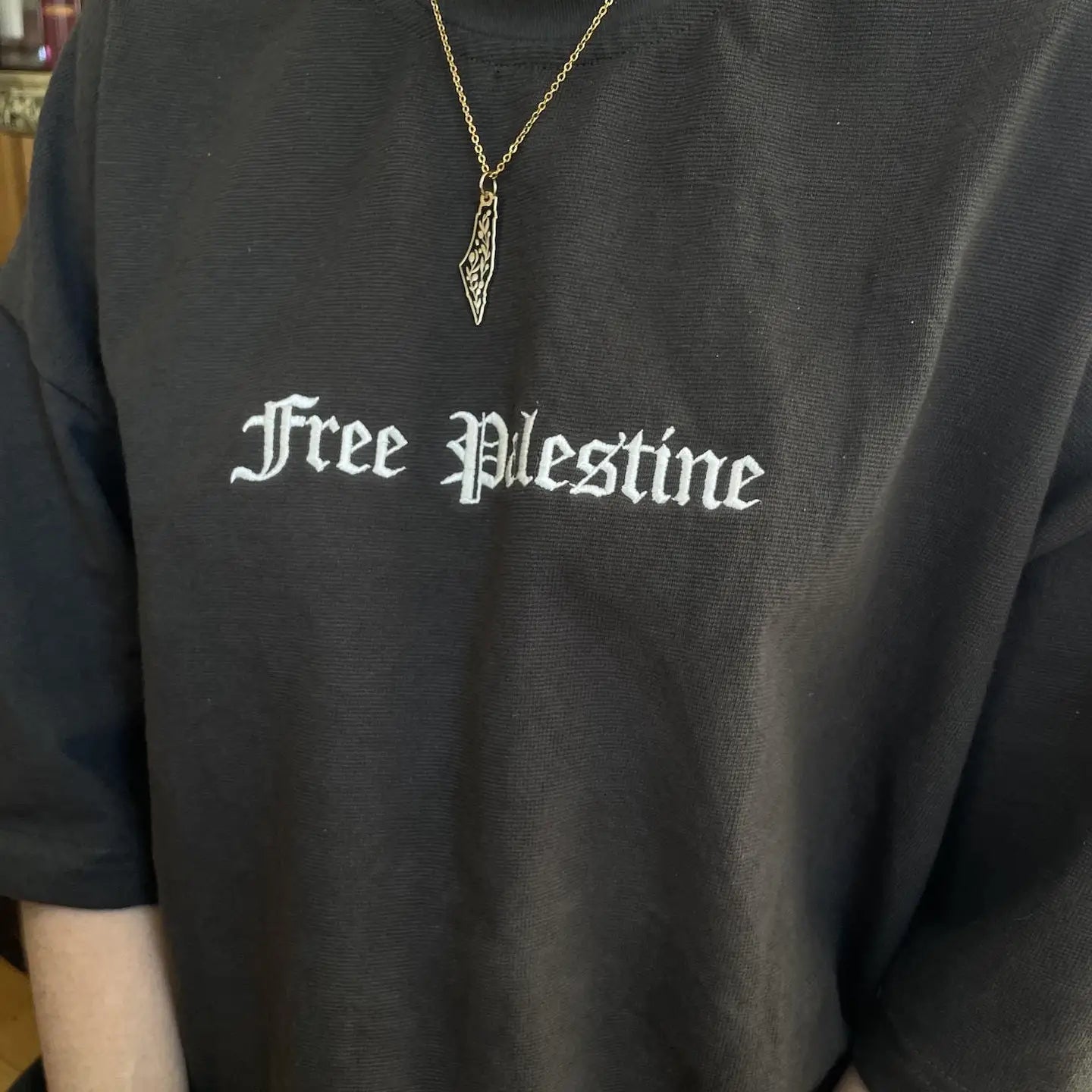14k Gold-Plated Palestine Map & Olive Branch Necklace