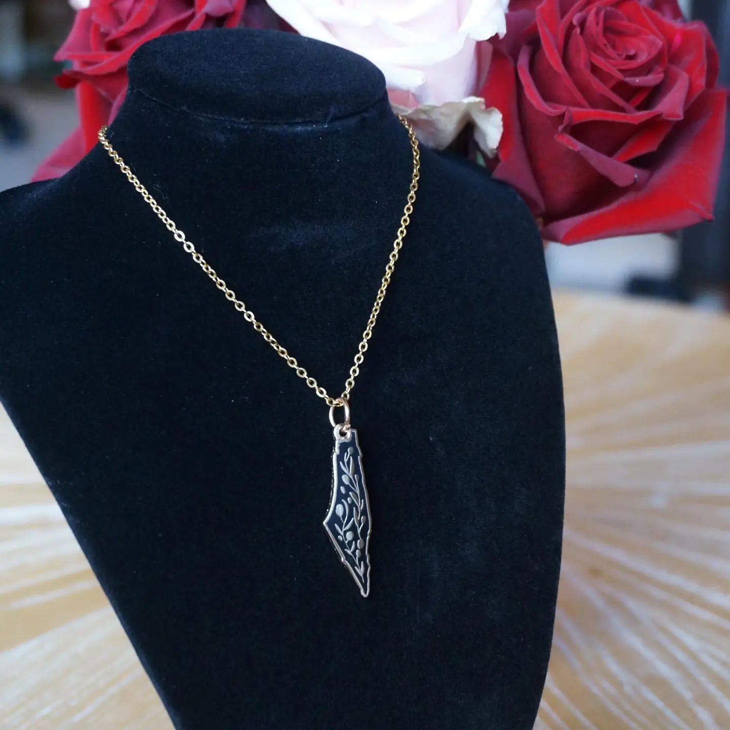14k Gold-Plated Palestine Map & Olive Branch Necklace