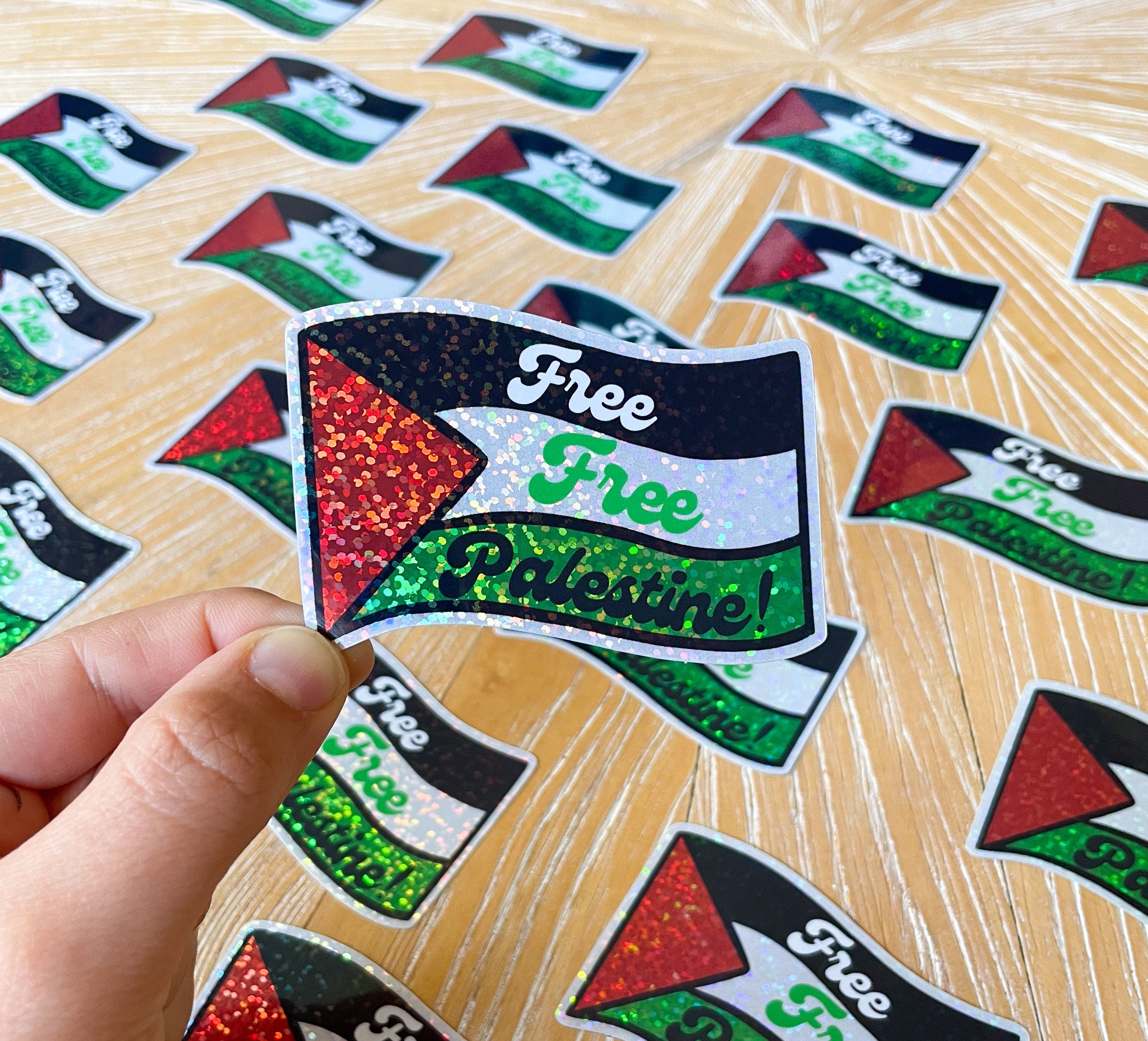 Free Free Palestine Sticker - Glitter Wavy Flag Vinyl