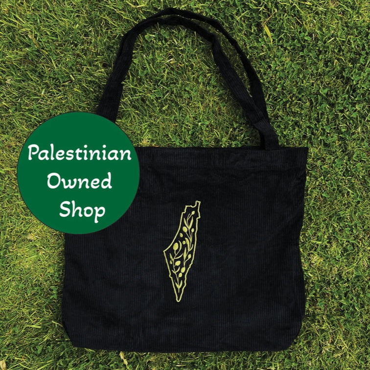 Palestine Tote Bag - Embroidered Map & Olive Branch