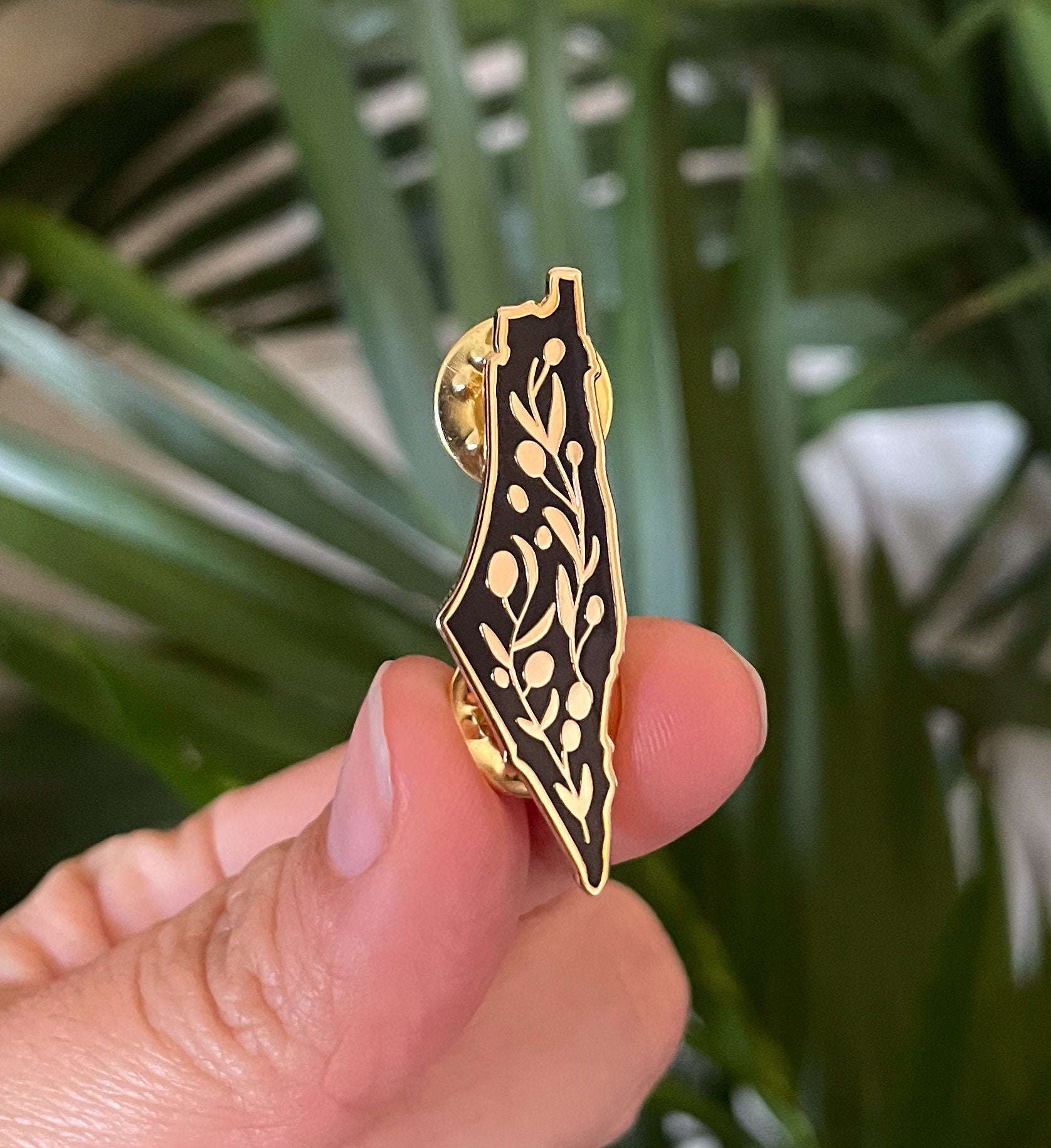 Map of Palestine Enamel Pin with Olive Branch Design