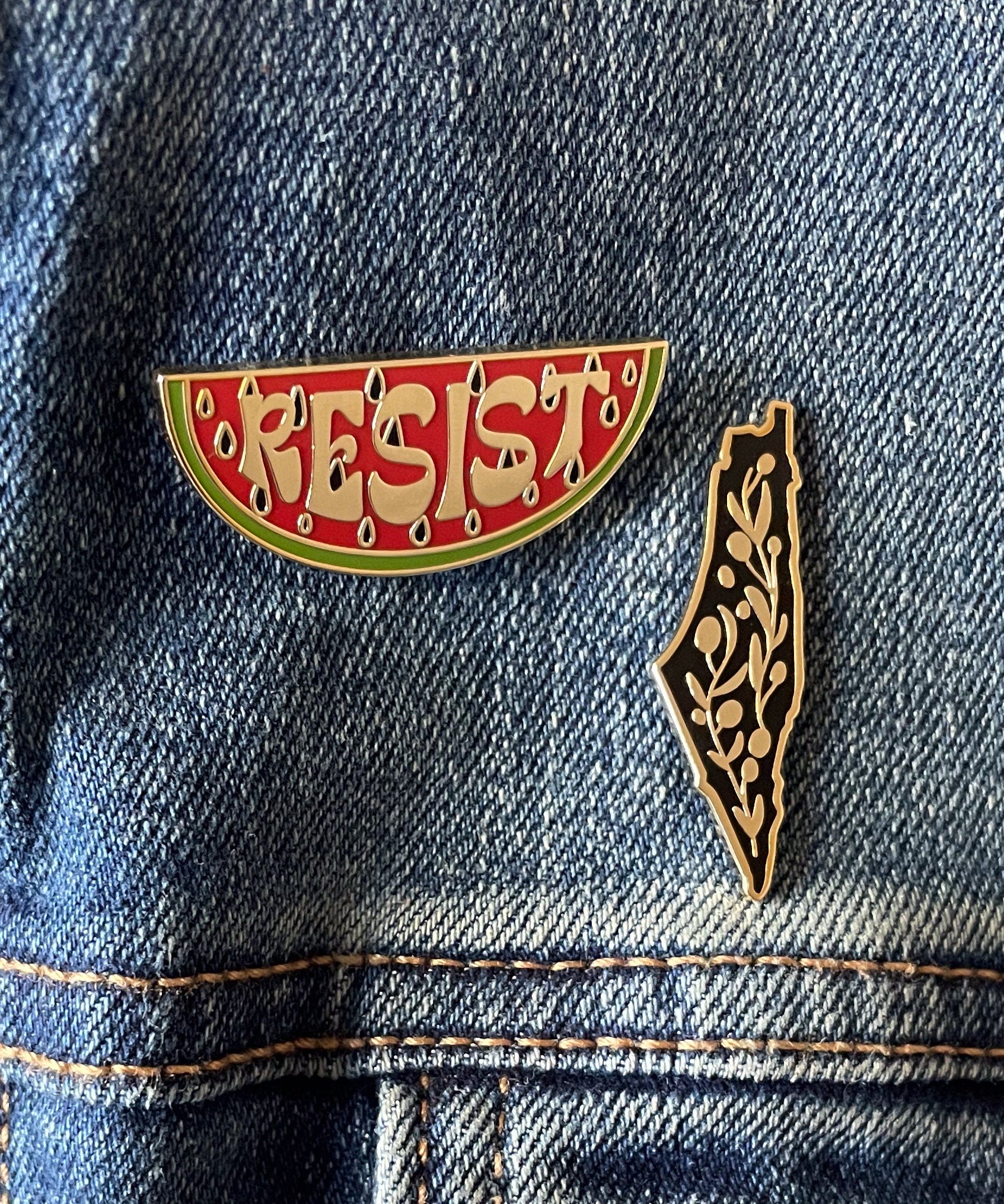 Map of Palestine Enamel Pin with Olive Branch Design
