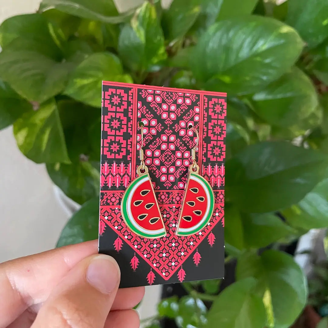 Palestine Watermelon Drop Earrings with 14k Gold Hooks