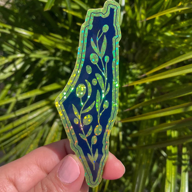 Free Palestine Sticker - Glitter Holographic Map Vinyl