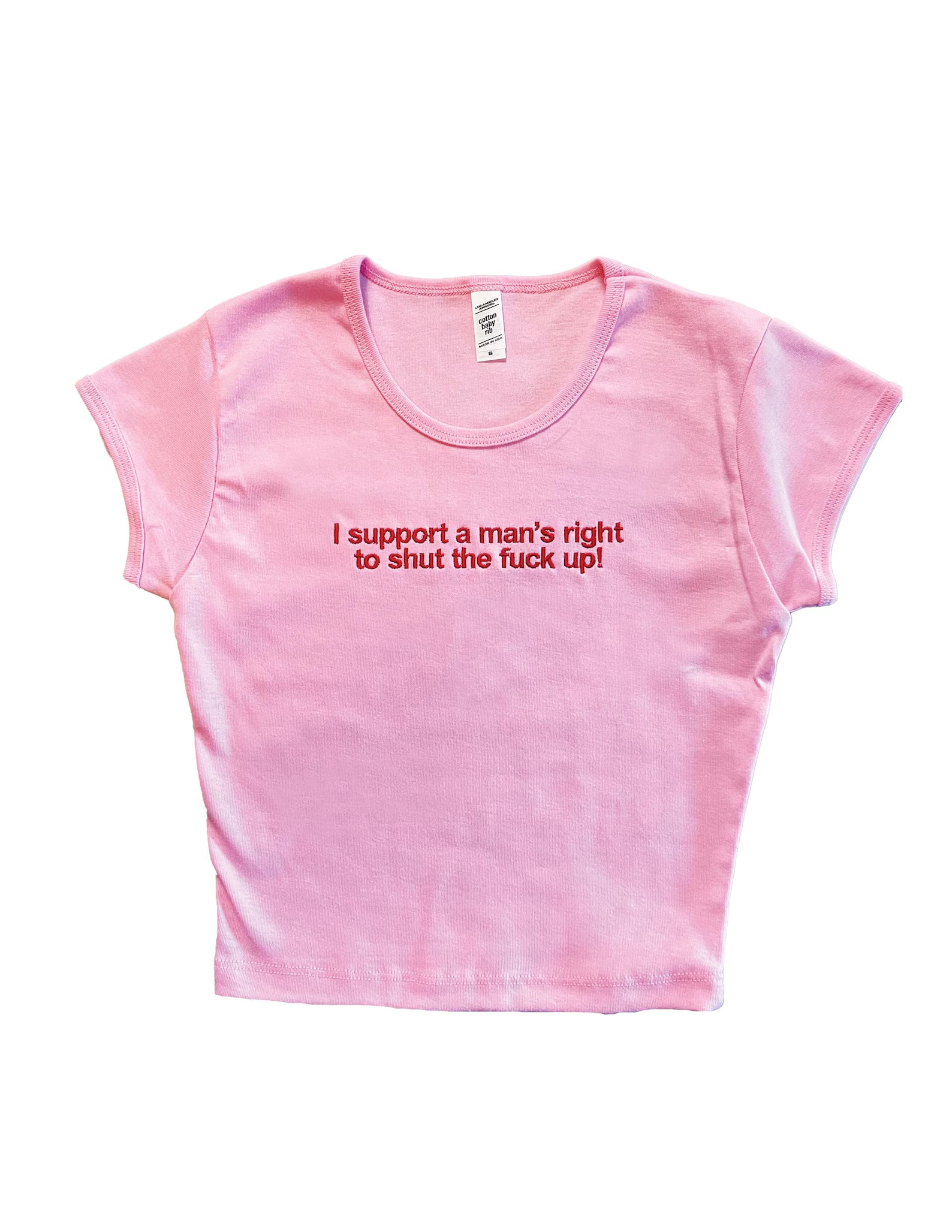 Funny Anti-Man Feminist Baby Tee - Embroidered Slogan Crop Top