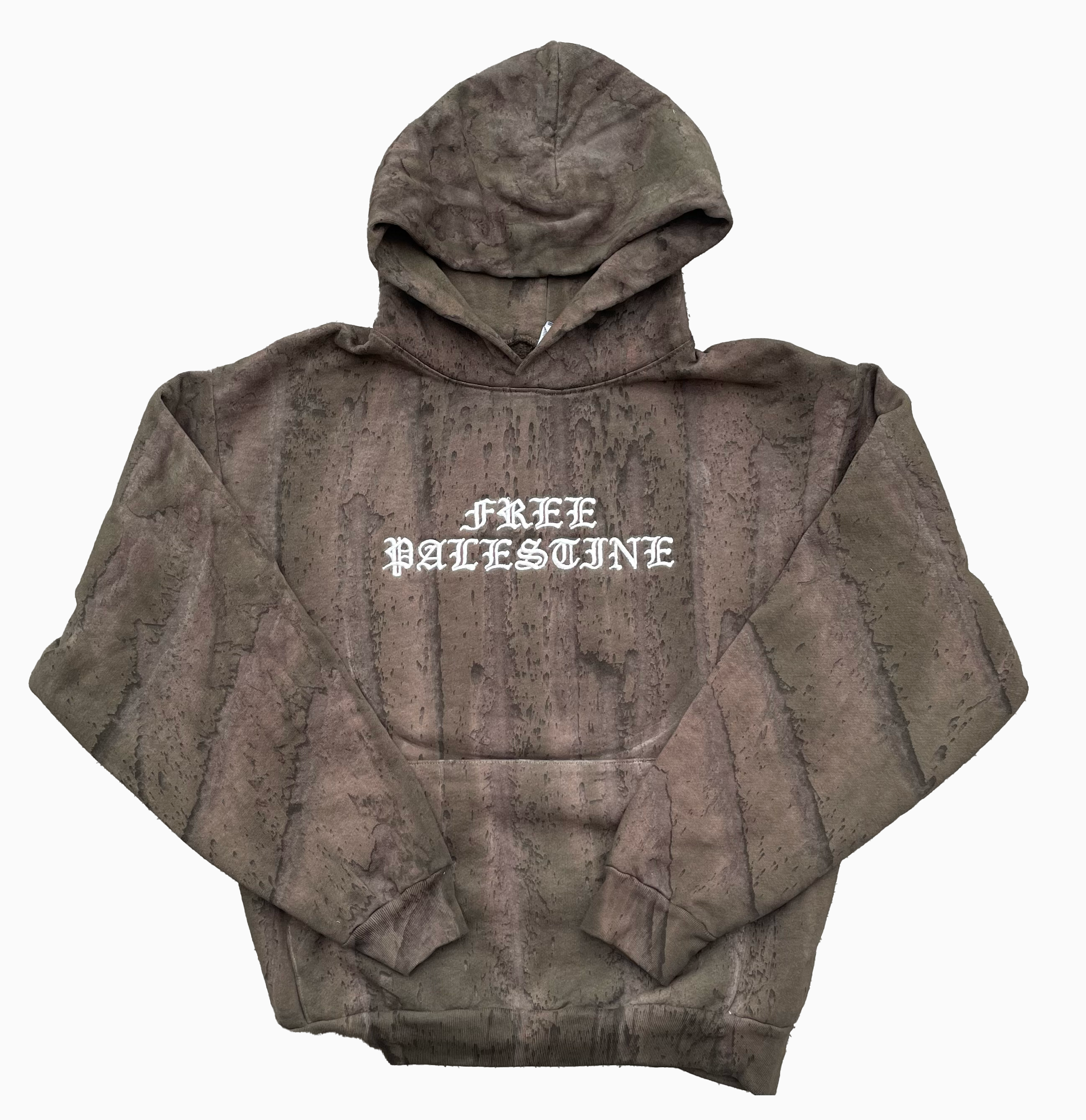 14 oz Drip Dye Free Palestine Hoodie Olive Green