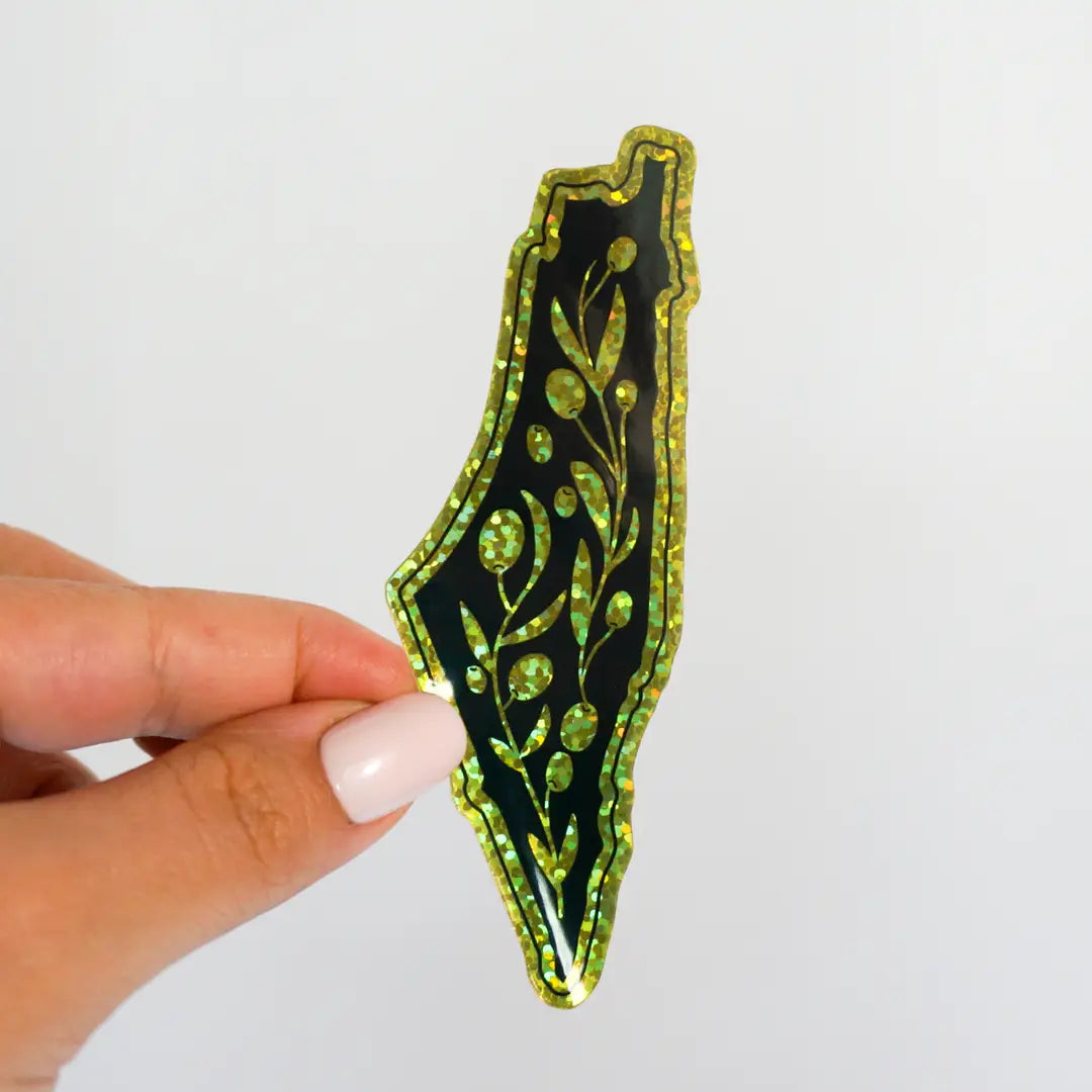 Free Palestine Sticker - Glitter Holographic Map Vinyl