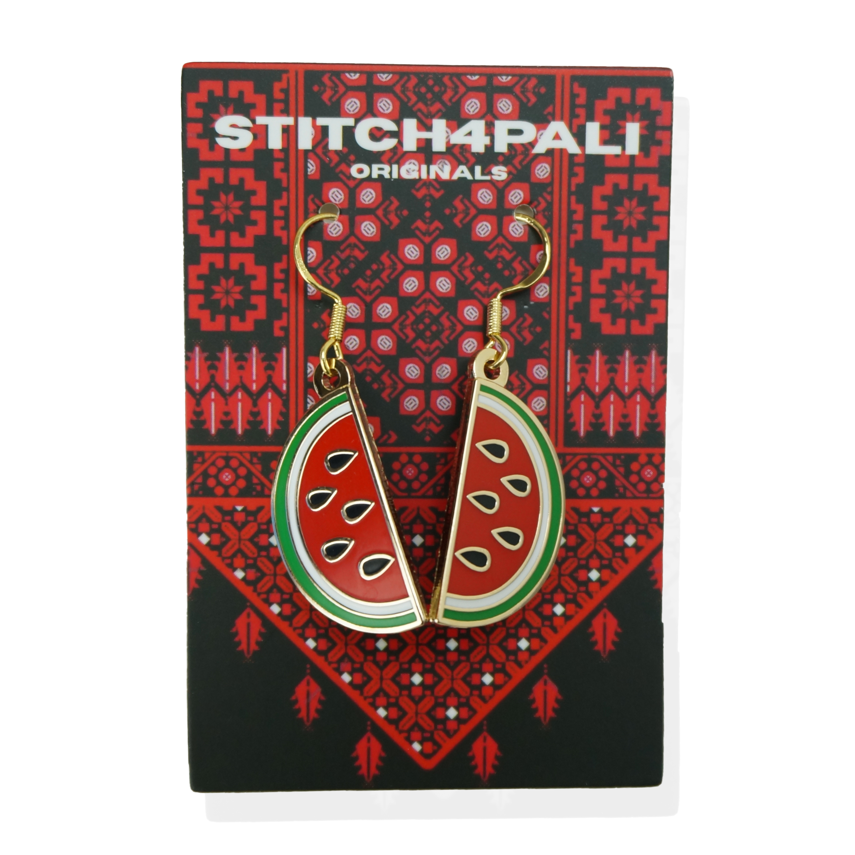 Palestine Watermelon Drop Earrings with 14k Gold Hooks