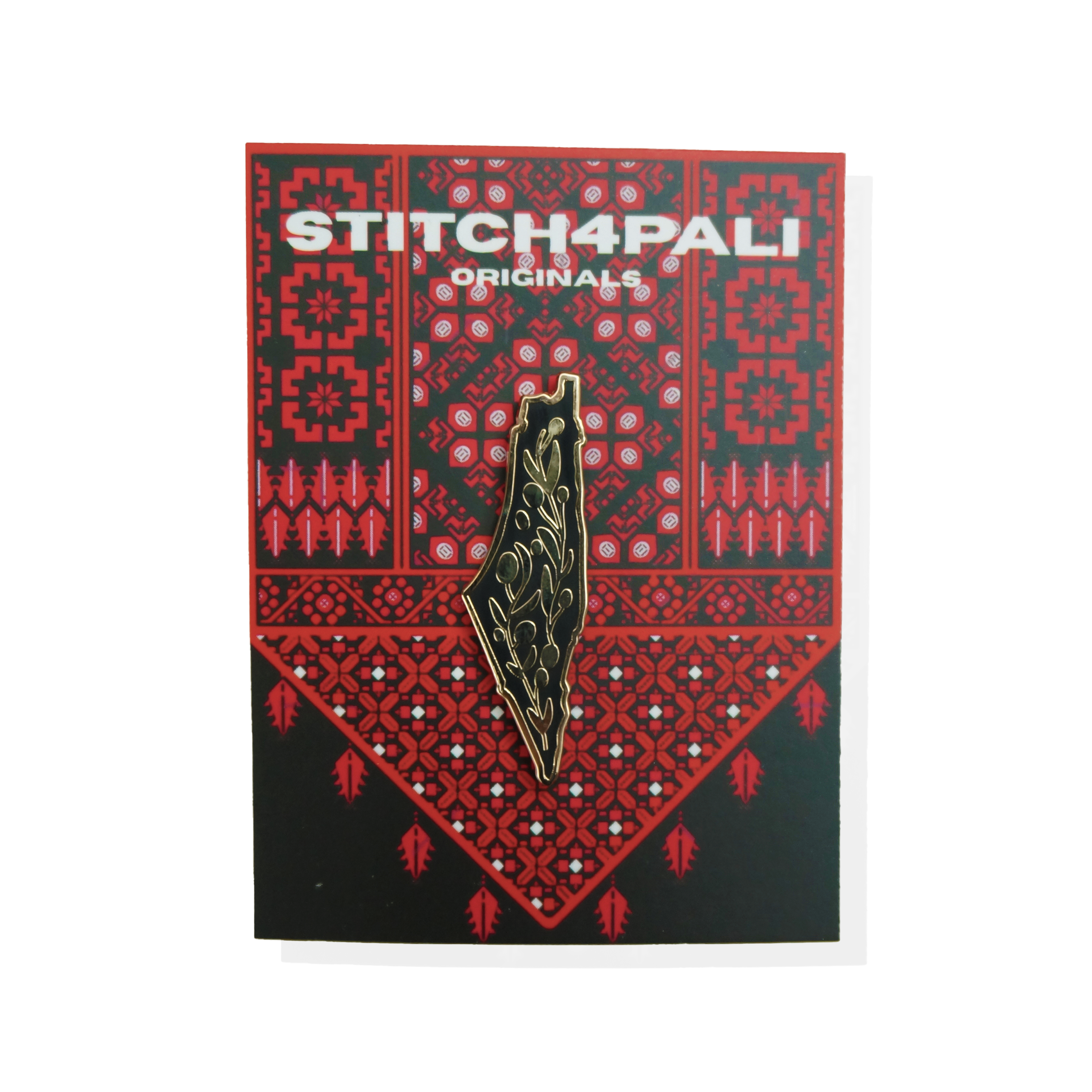 Map of Palestine Enamel Pin with Olive Branch Design