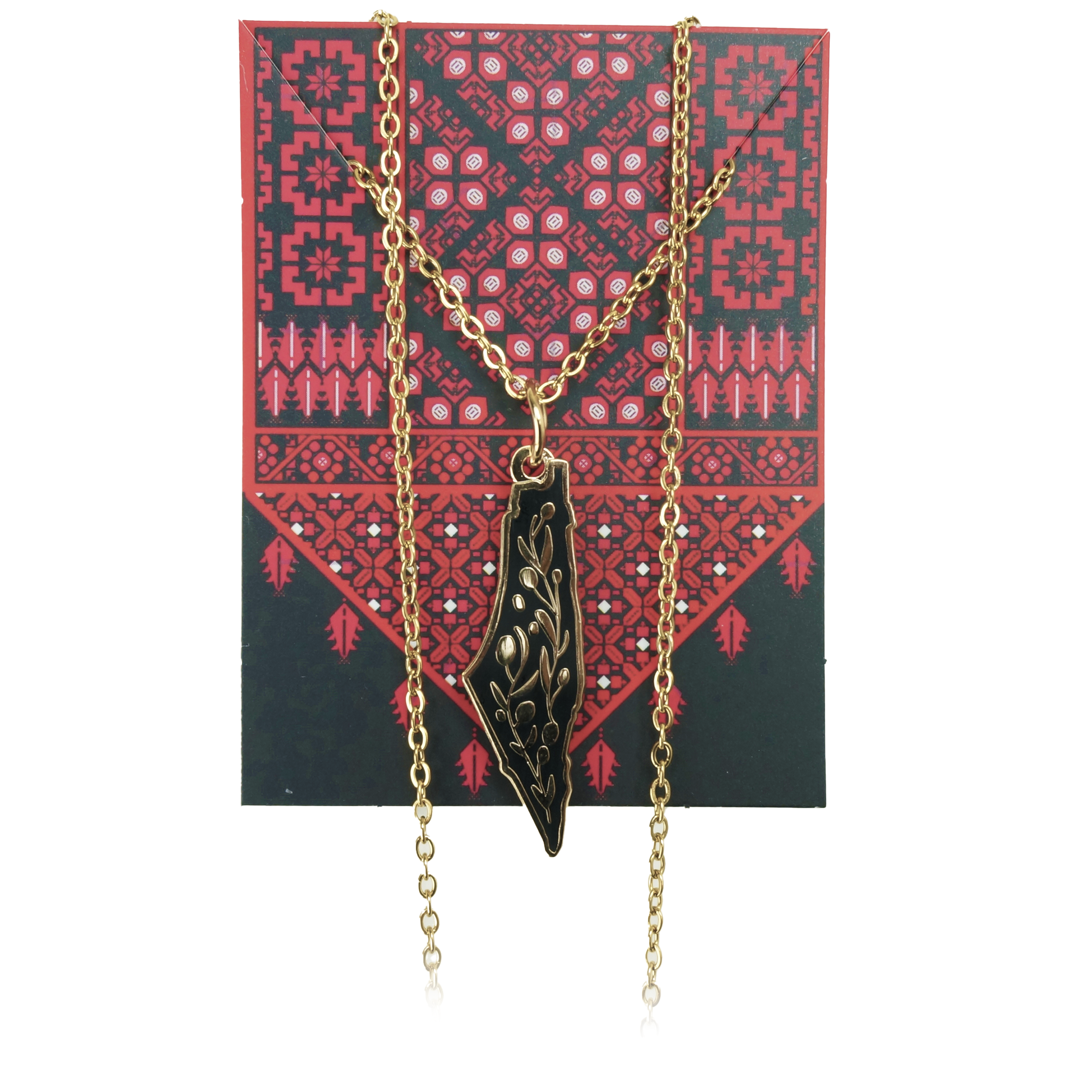 14k Gold-Plated Palestine Map & Olive Branch Necklace