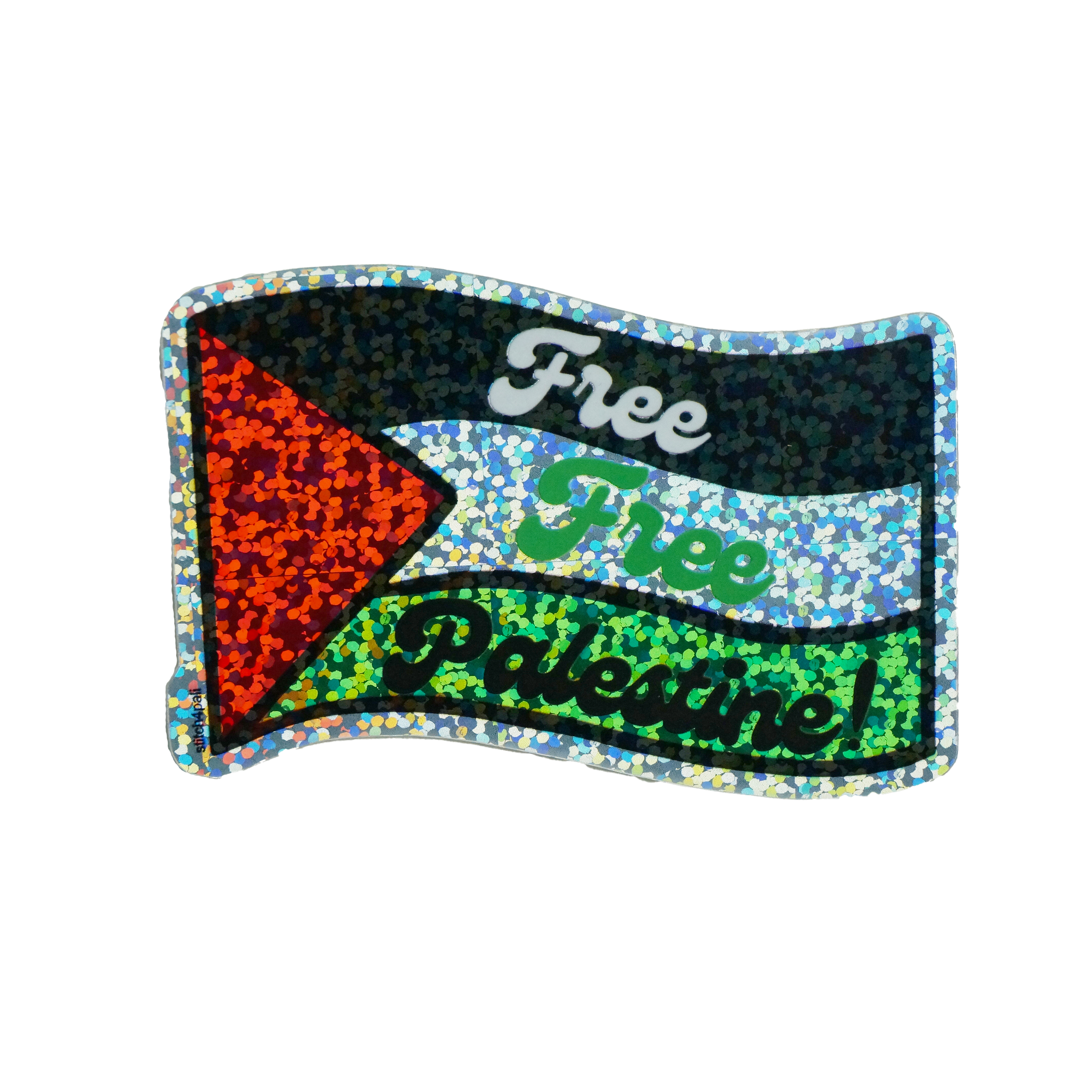 Free Free Palestine Sticker - Glitter Wavy Flag Vinyl