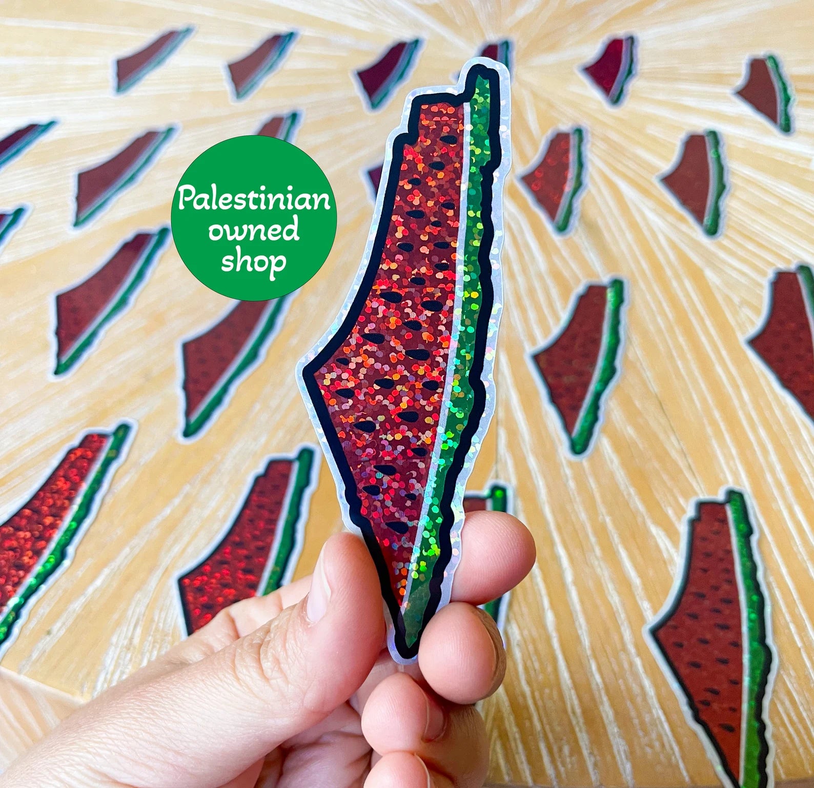 Palestine Watermelon Map Decal - Glitter Vinyl