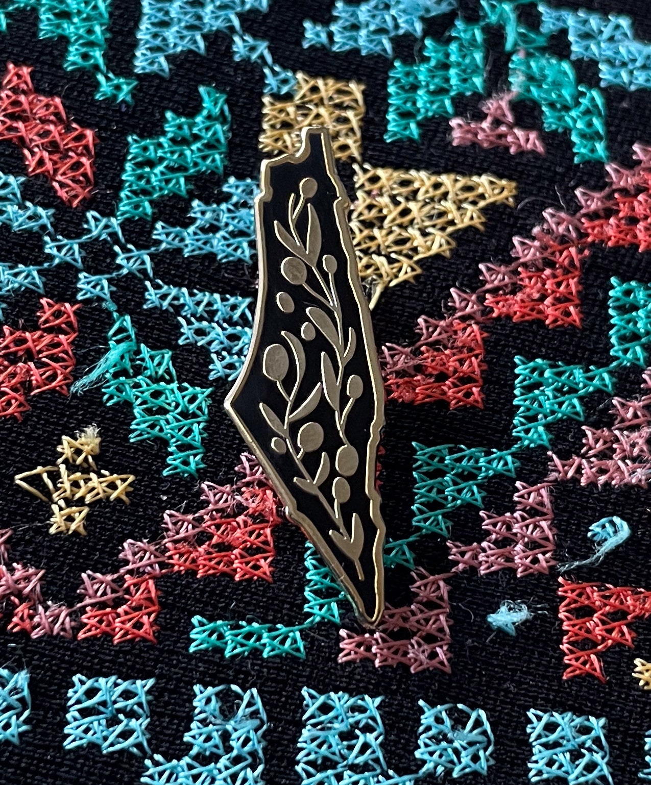 Map of Palestine Enamel Pin with Olive Branch Design