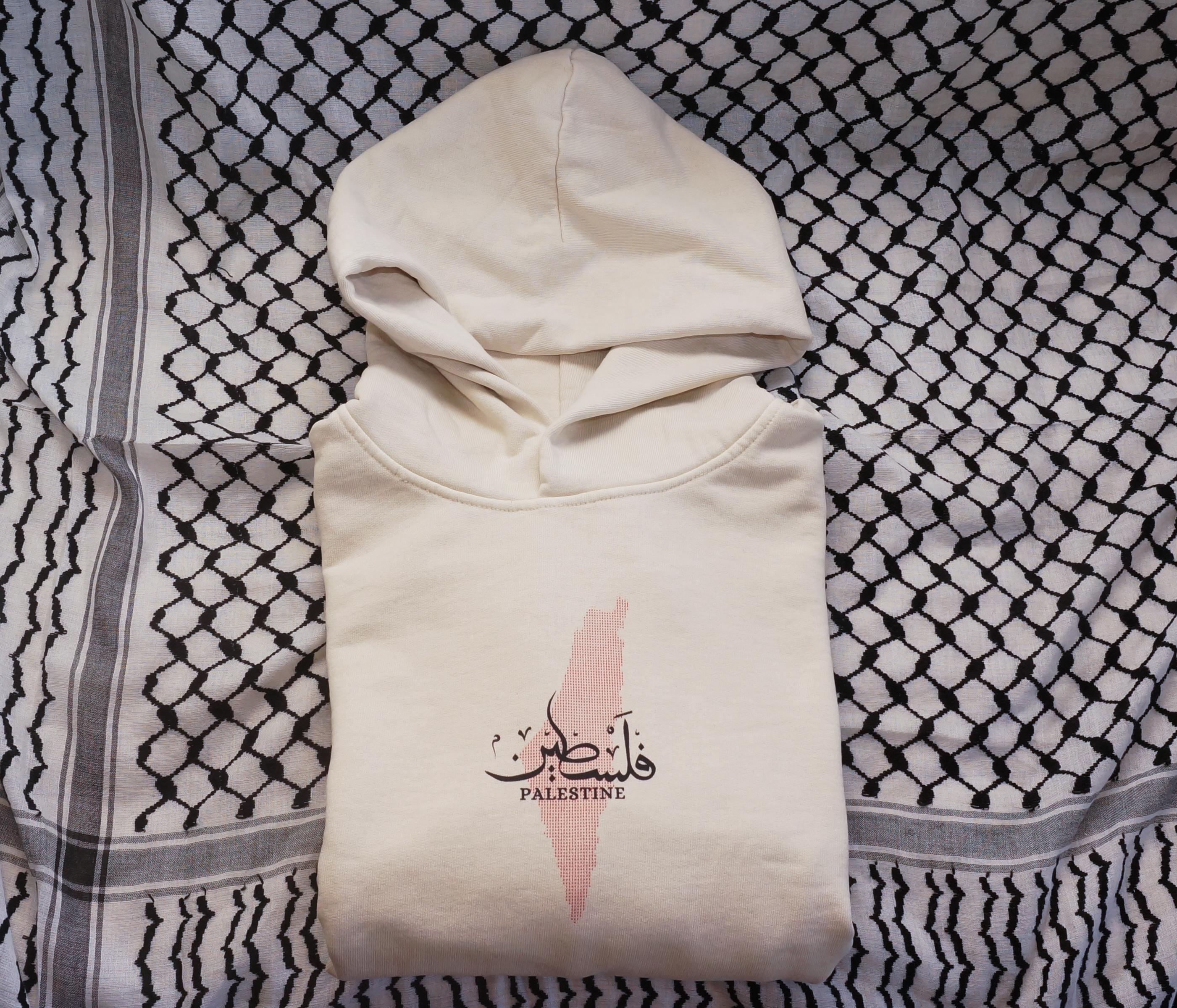 Falastin Hoodie - Free Palestine Map Cream Sweater