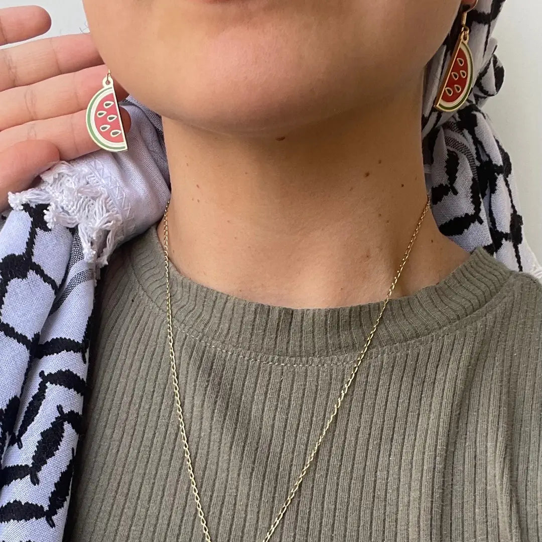 Palestine Watermelon Drop Earrings with 14k Gold Hooks