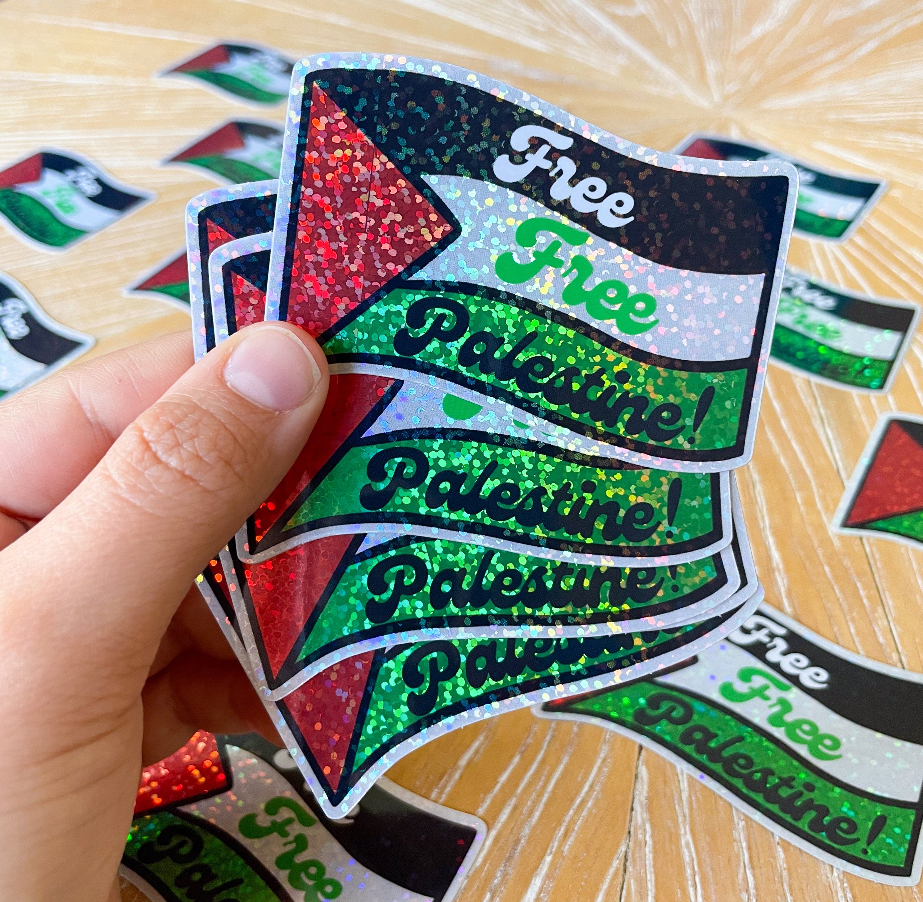 Free Free Palestine Sticker - Glitter Wavy Flag Vinyl
