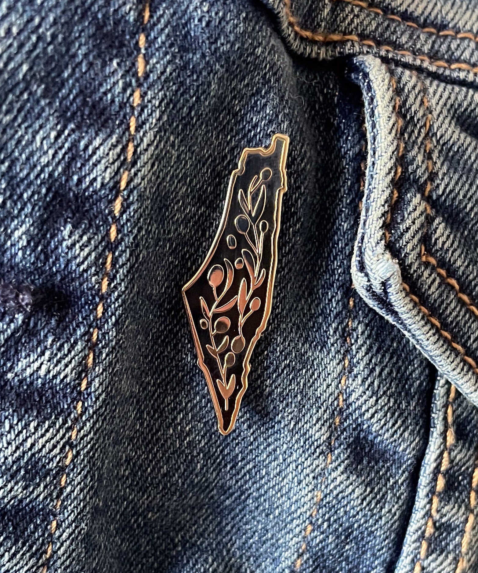 Map of Palestine Enamel Pin with Olive Branch Design