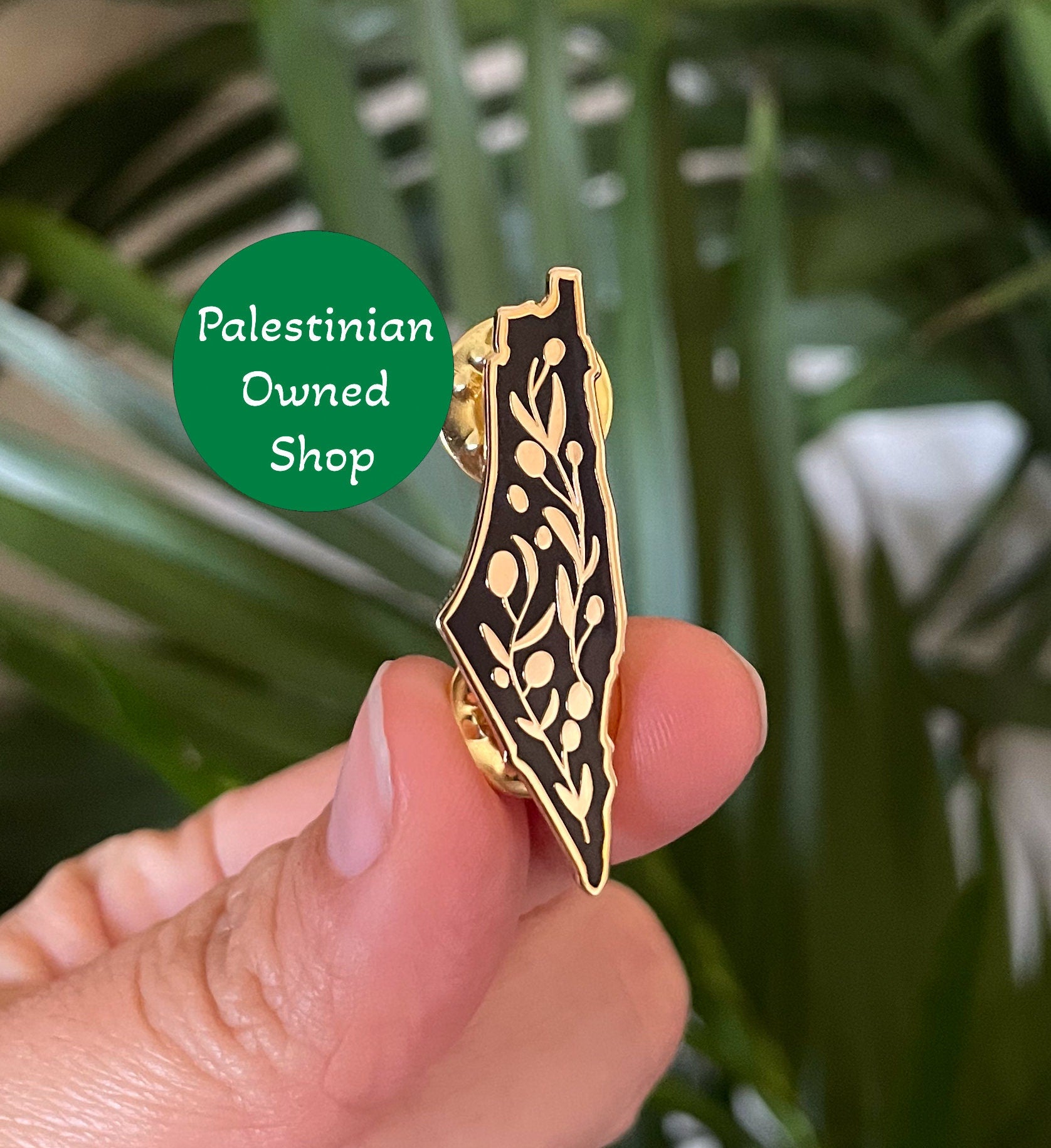 Map of Palestine Enamel Pin with Olive Branch Design