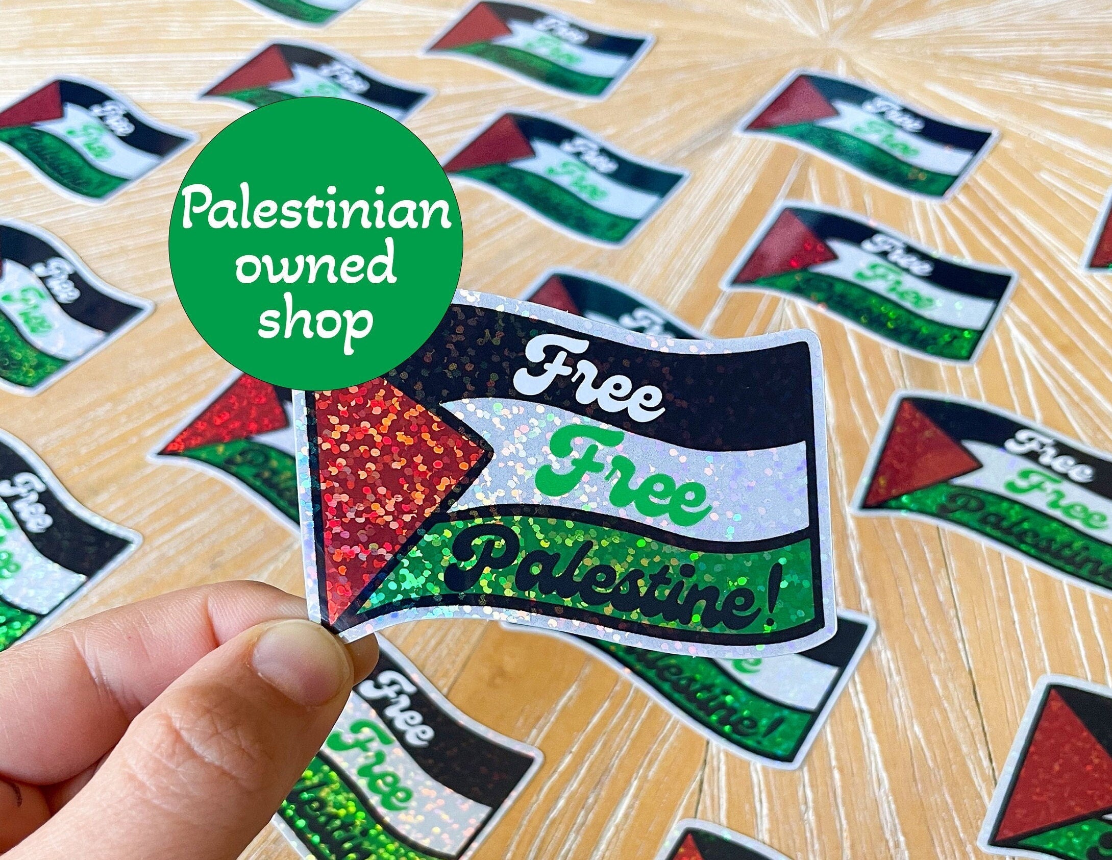 Free Free Palestine Sticker - Glitter Wavy Flag Vinyl